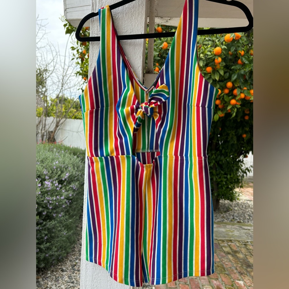 RAINBOW striped romper summer shorts overalls festival boho LBGTQ Forever 21